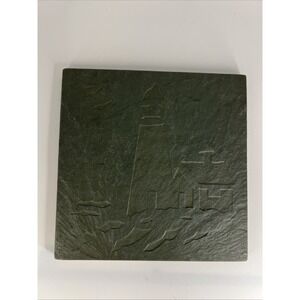Slate Lighthouse Trivet 5.75" Square Stone Coaster Hot Plate Rustic Beach House